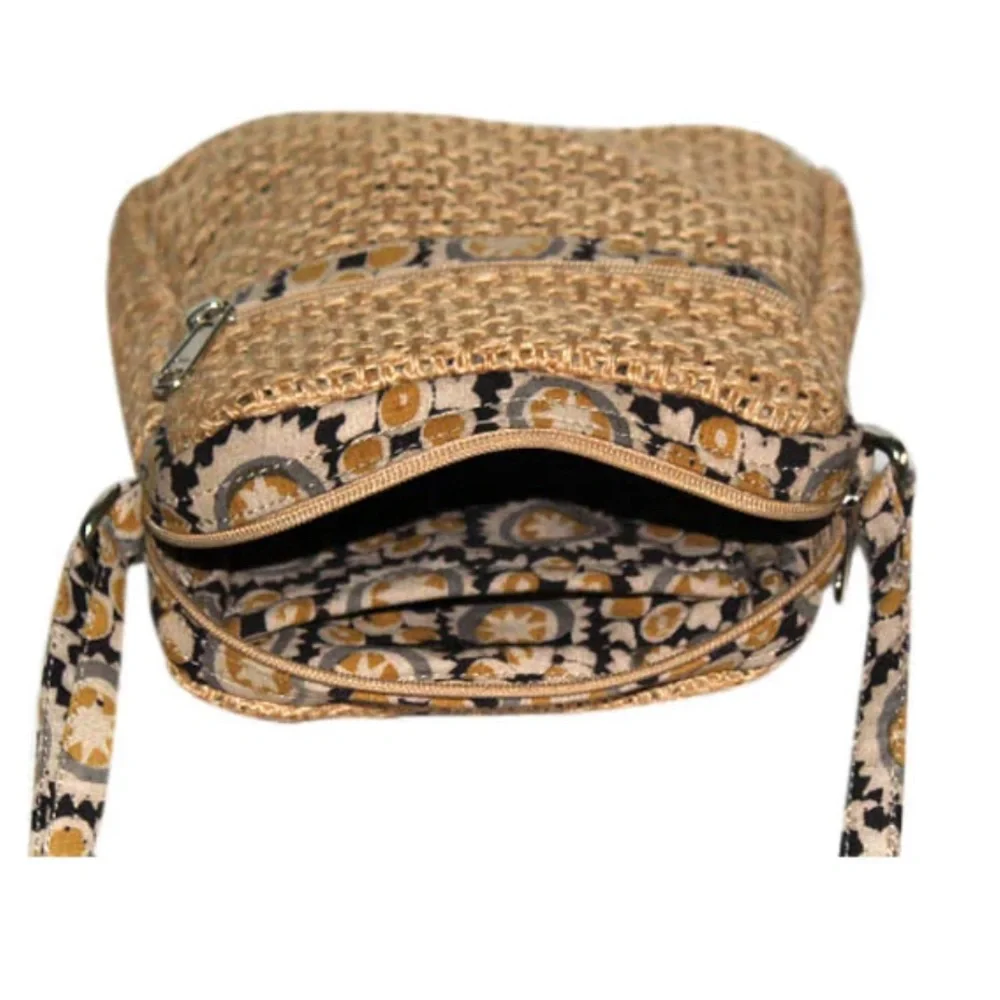 GreenJute “Hipster” Crossbody Bag - beige navy - zipper
